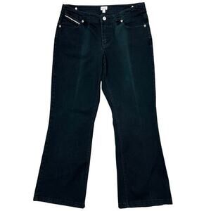 Cache Y2K Low-Rise Bootcut Jeans Sz 8 Black Cropped Wide-Leg Bling Pockets FADED